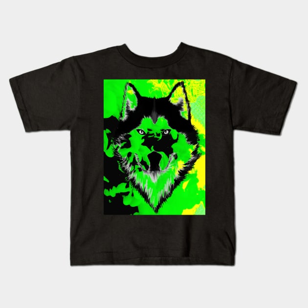 Wolf Portrait Abstract Design Kids T-Shirt by vnteees1